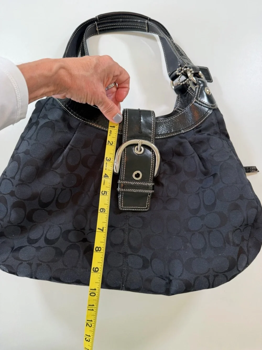 Coach Soho Lynn Signature Hobo Bag F15083 Black Leather Trim Y2K Vintage Classic - Picture 14 of 16